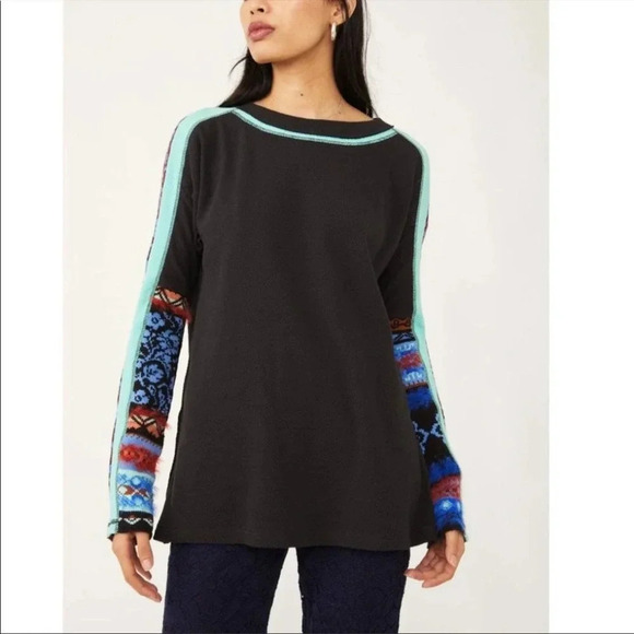 NEW Free People On My Way Cuff Thermal Long Sleeve Washed Black Size XS - Picture 1 of 15